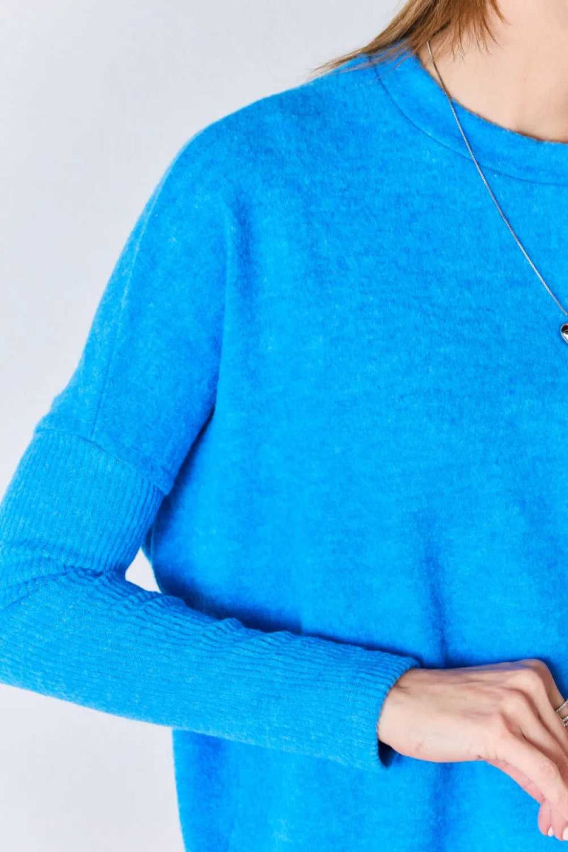 Zenana Ribbed Trim Round Neck Long Sleeve Top - Hopeford Streams