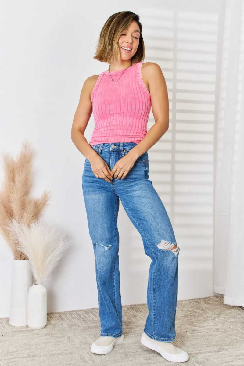 Zenana Ribbed Washed Round Neck Tank - Hopeford Streams