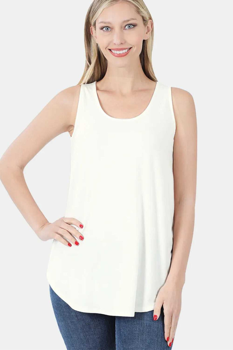 Zenana Round Neck Curved Hem Tank - Hopeford Streams