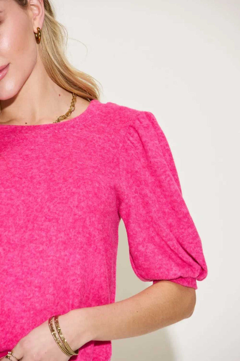 Zenana Round Neck Lantern Half Sleeve Sweater - Hopeford Streams