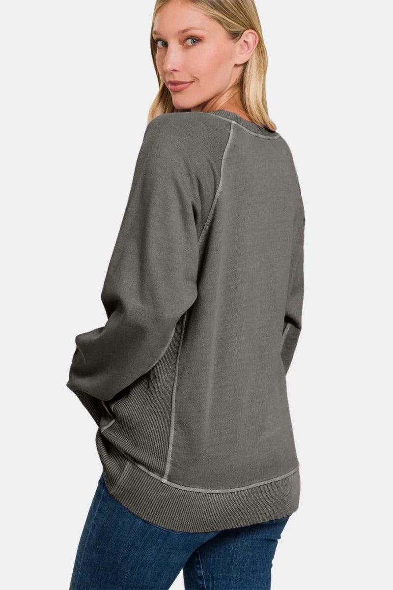 Zenana Round Neck Long Sleeve Sweatshirt - Hopeford Streams