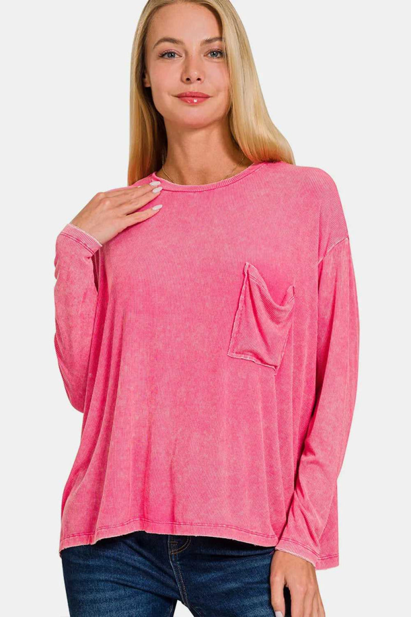 Zenana Round Neck Long Sleeve T-Shirt - Hopeford Streams