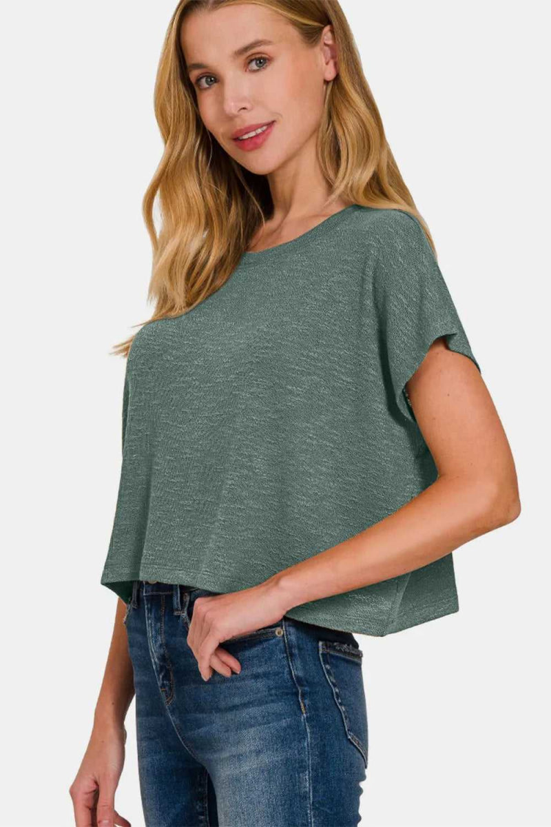 Zenana Round Neck Short Sleeve Crop T-Shirt - Hopeford Streams