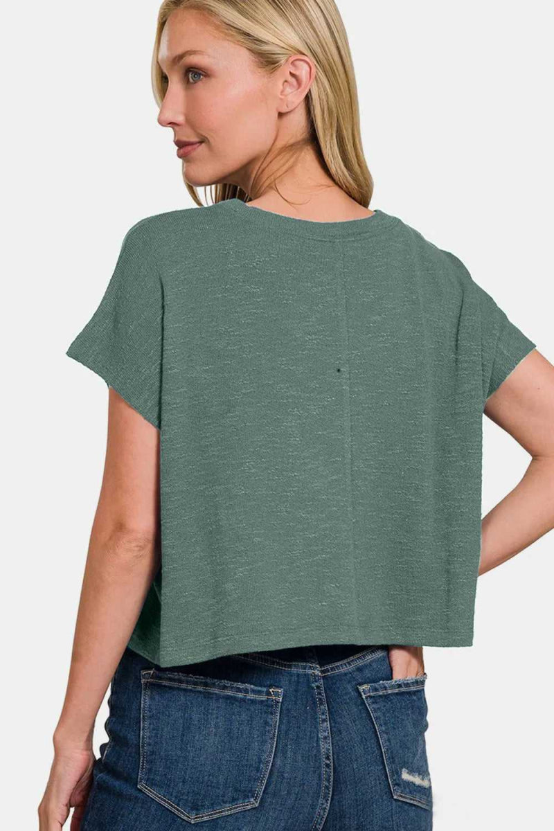 Zenana Round Neck Short Sleeve Crop T-Shirt - Hopeford Streams