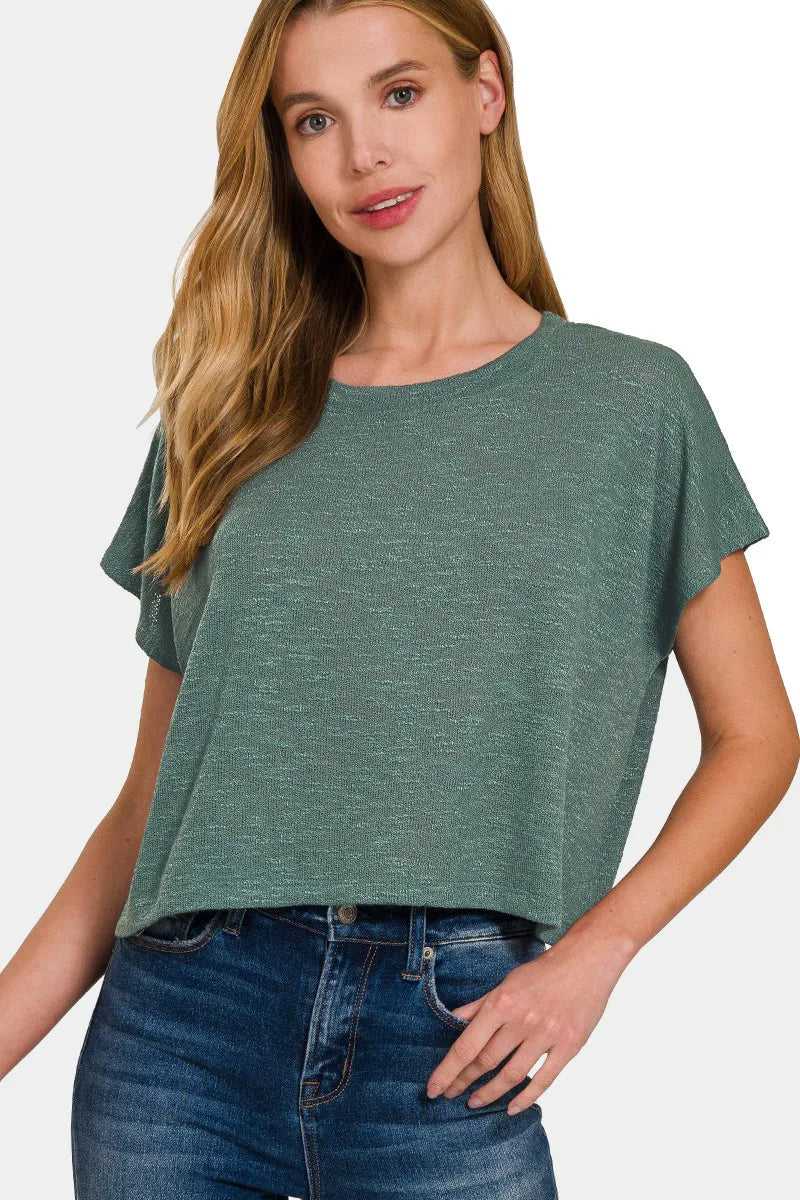 Zenana Round Neck Short Sleeve Crop T-Shirt - Hopeford Streams