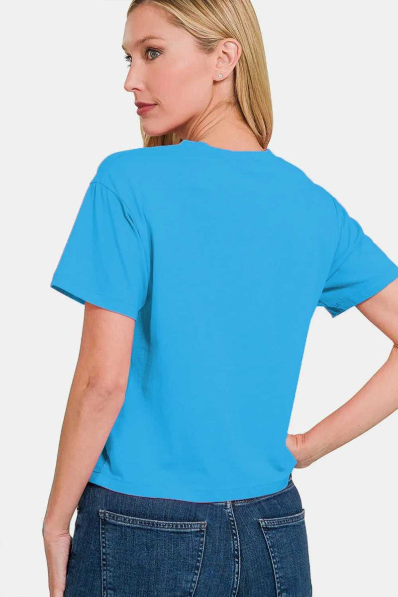 Zenana Round Neck Short Sleeve Cropped T-Shirt - Hopeford Streams
