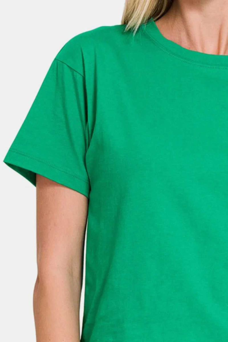 Zenana Round Neck Short Sleeve Cropped T-Shirt - Hopeford Streams