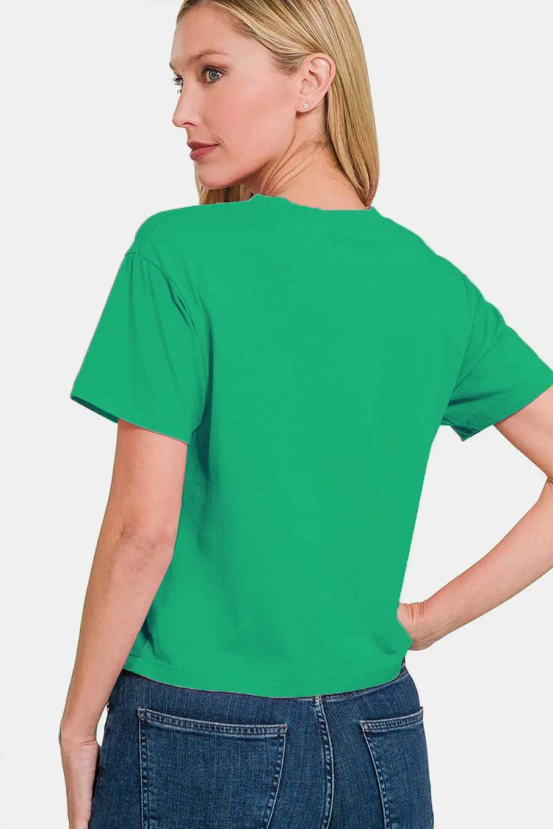 Zenana Round Neck Short Sleeve Cropped T-Shirt - Hopeford Streams