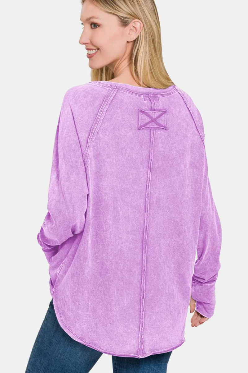 Zenana Round Neck Thumbhole Long Sleeve T-Shirt - Hopeford Streams