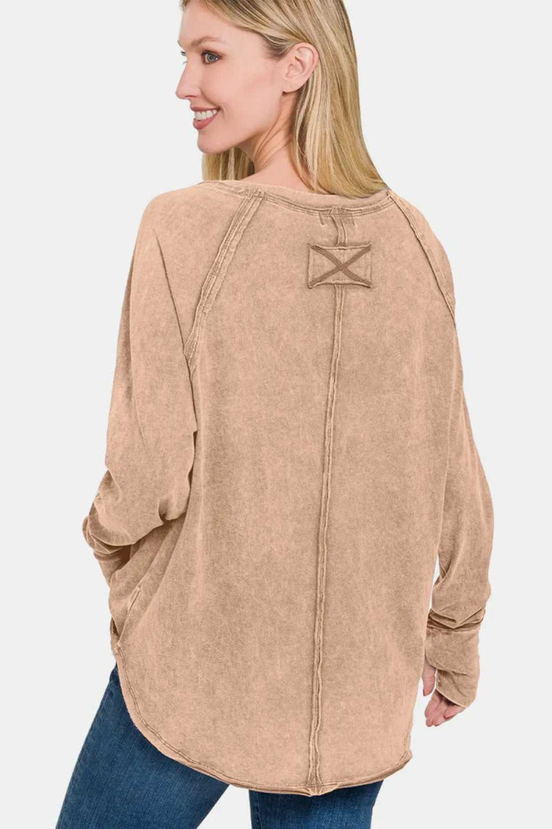 Zenana Round Neck Thumbhole Long Sleeve T-Shirt - Hopeford Streams
