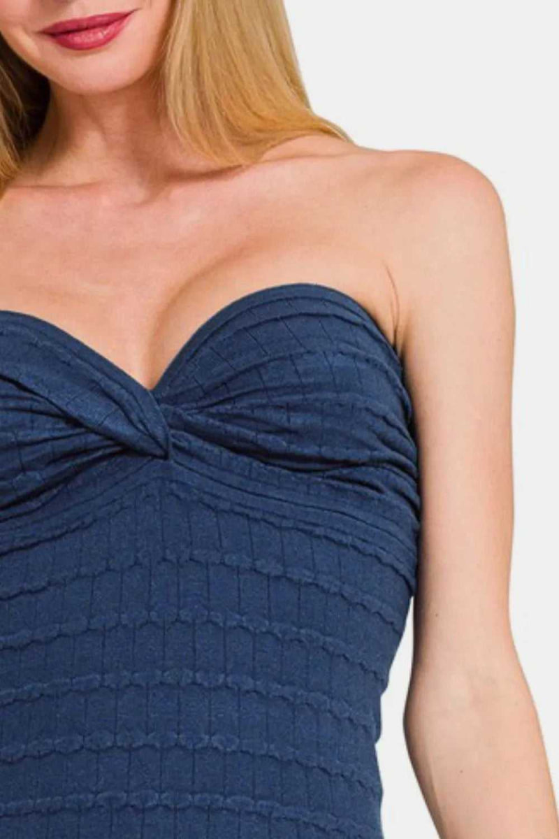 Zenana Ruched Twisted Sweetheart Neck Top - Hopeford Streams