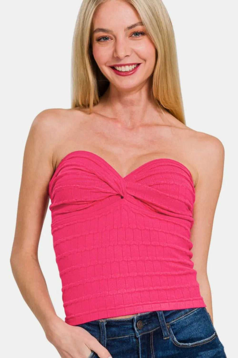 Zenana Ruched Twisted Sweetheart Neck Top - Hopeford Streams
