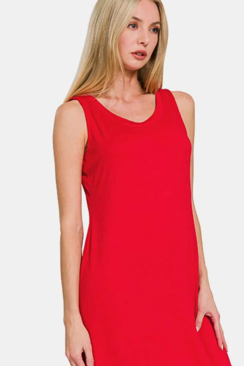 Zenana Scoop Neck Wide Strap Tank Dress - Hopeford Streams