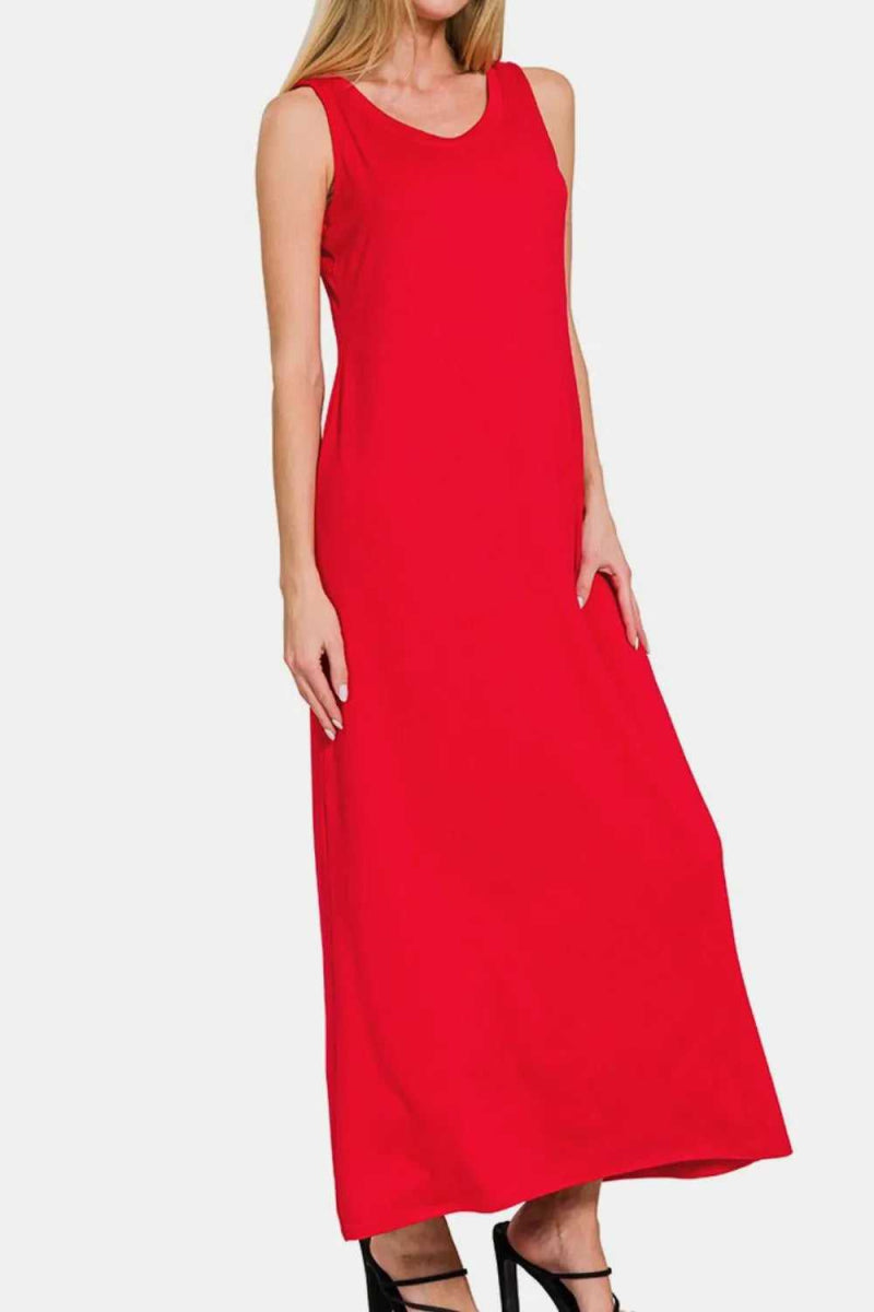Zenana Scoop Neck Wide Strap Tank Dress - Hopeford Streams