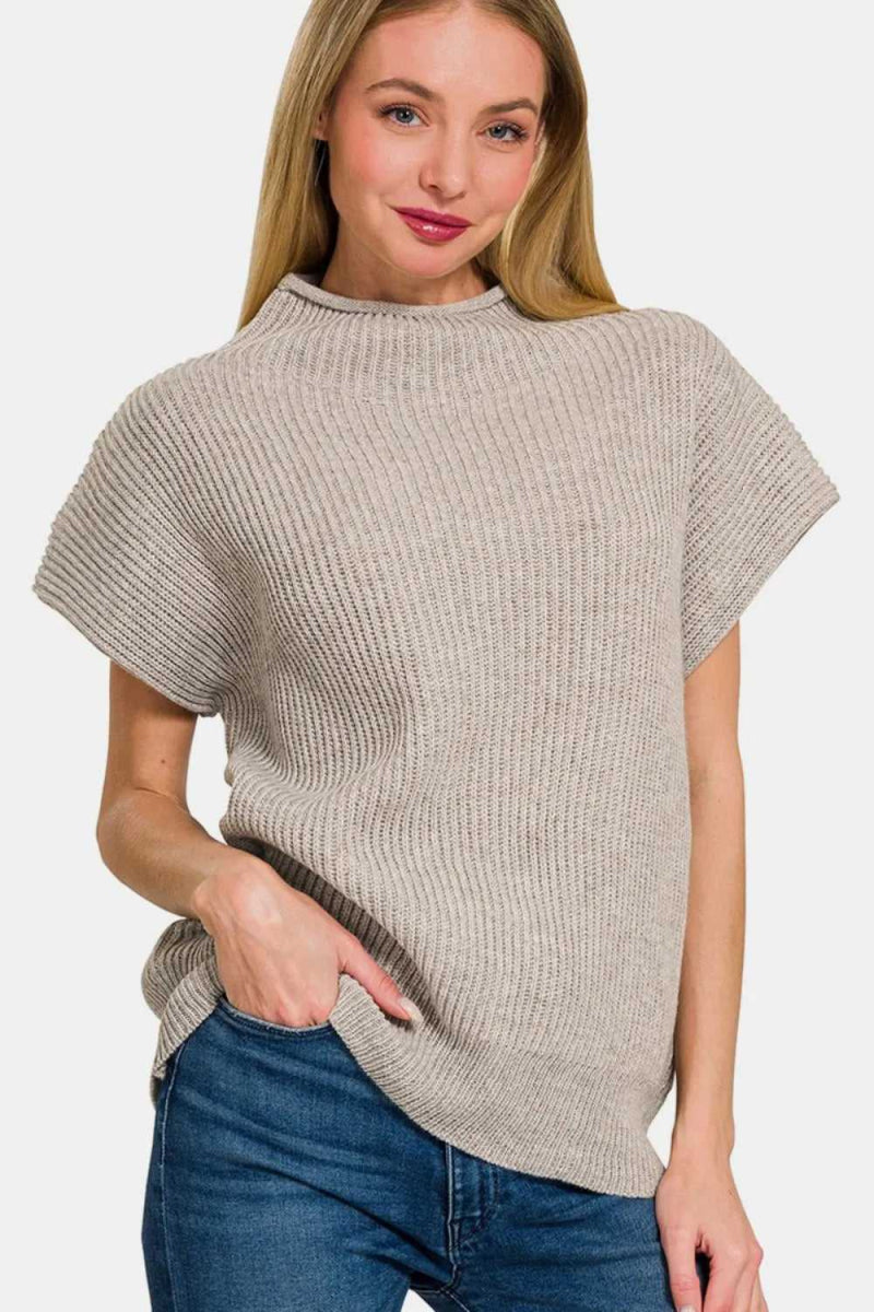 Zenana Short Sleeve Mock Neck Sweater - Hopeford Streams
