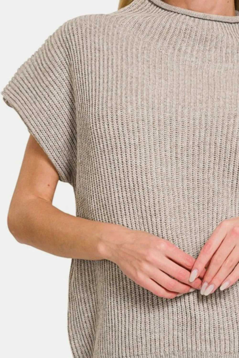 Zenana Short Sleeve Mock Neck Sweater - Hopeford Streams