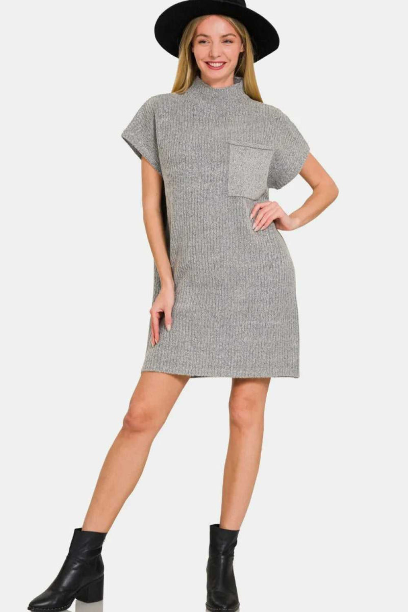 Zenana Short Sleeve Sweater Mini Dress - Hopeford Streams