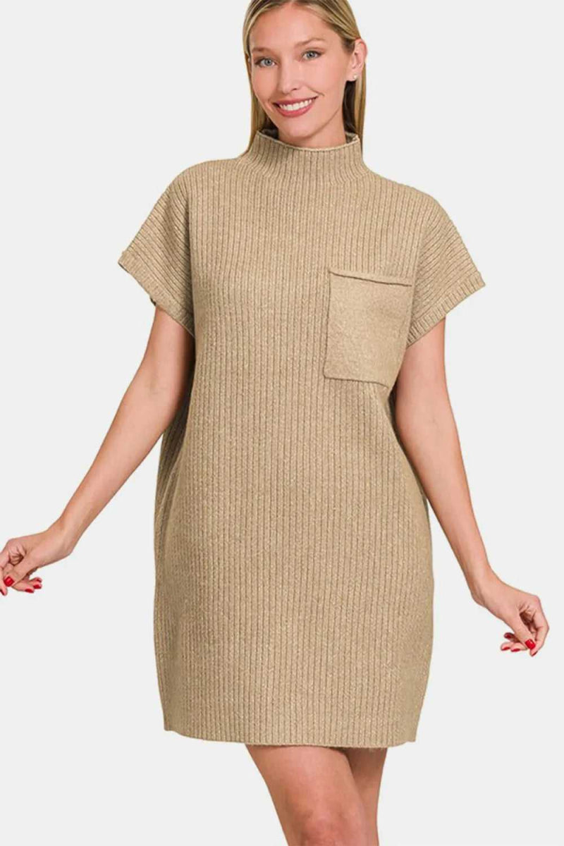 Zenana Short Sleeve Sweater Mini Dress - Hopeford Streams