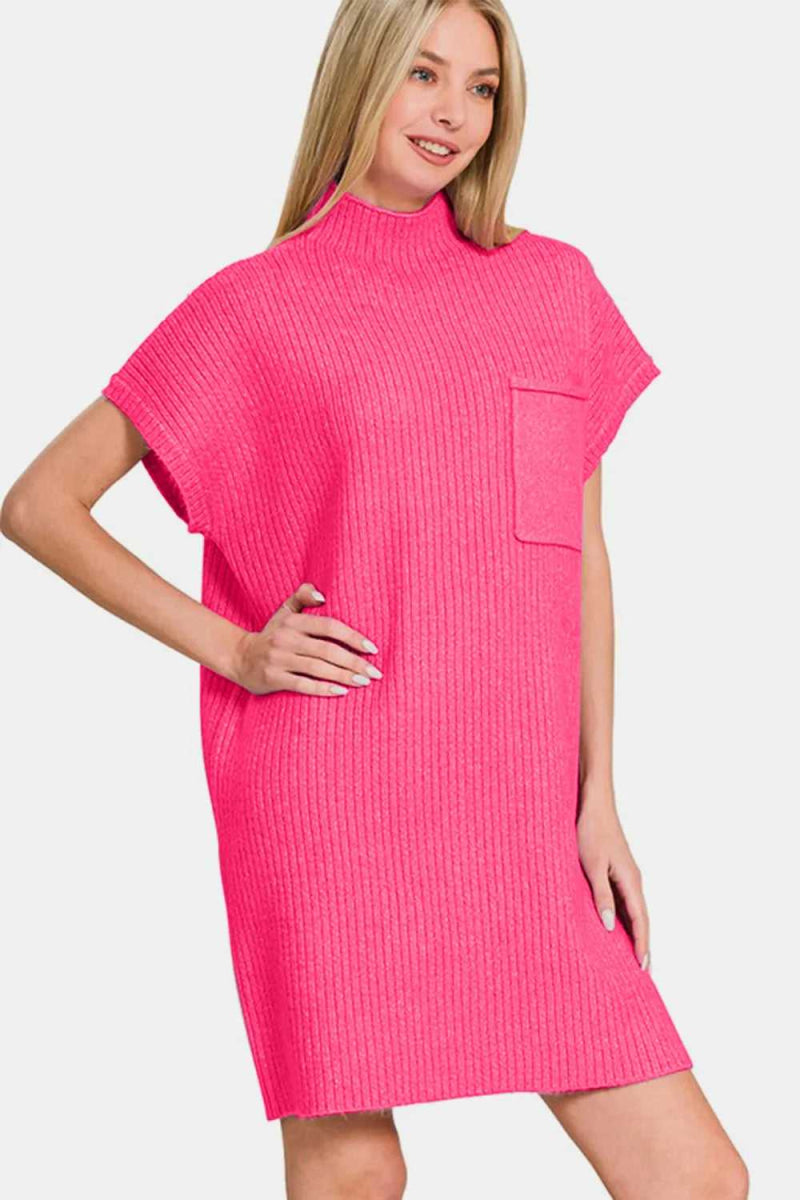 Zenana Short Sleeve Sweater Mini Dress - Hopeford Streams