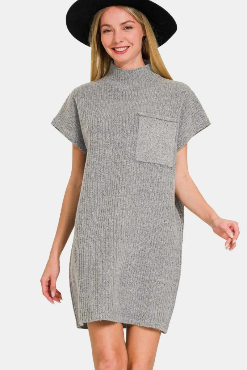 Zenana Short Sleeve Sweater Mini Dress - Hopeford Streams