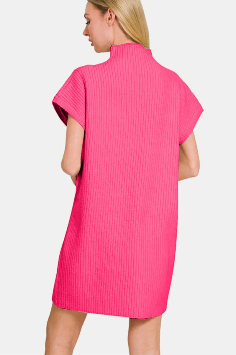 Zenana Short Sleeve Sweater Mini Dress - Hopeford Streams