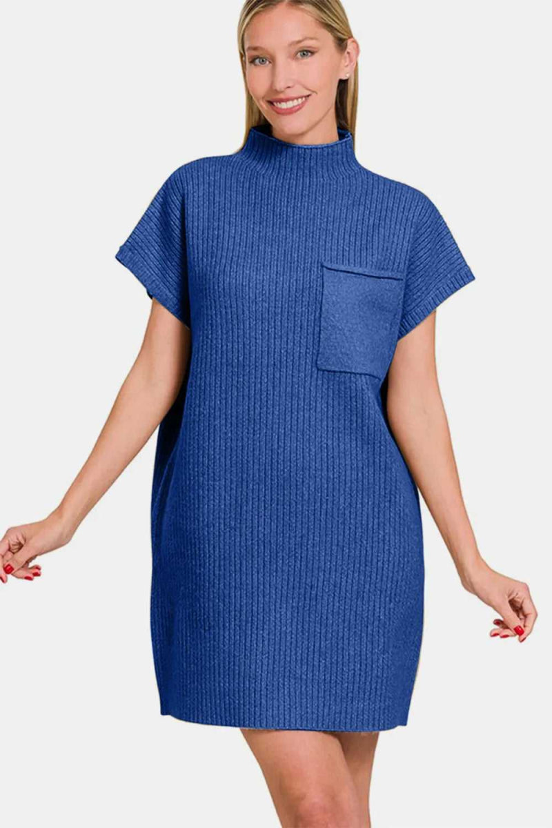 Zenana Short Sleeve Sweater Mini Dress - Hopeford Streams