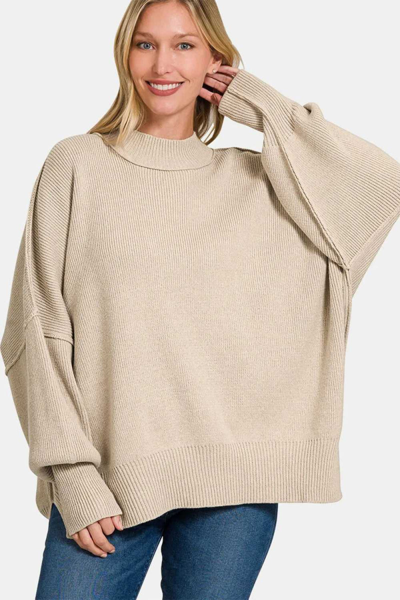 Zenana Side Sit Oversize Sweater - Hopeford Streams