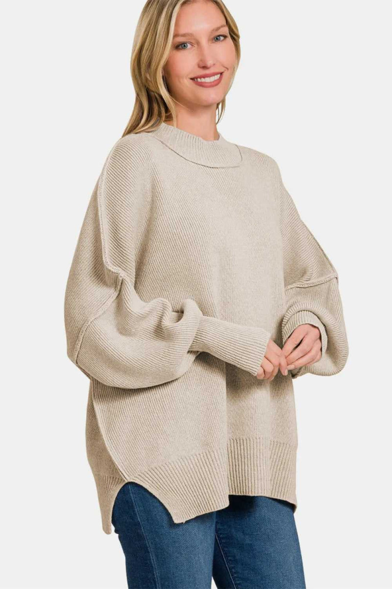Zenana Side Sit Oversize Sweater - Hopeford Streams