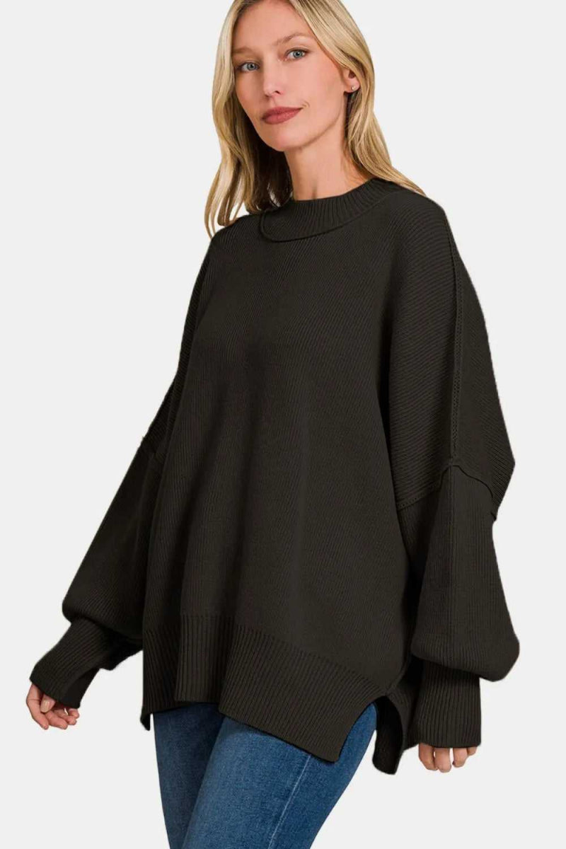 Zenana Side Slit Oversize Sweater - Hopeford Streams