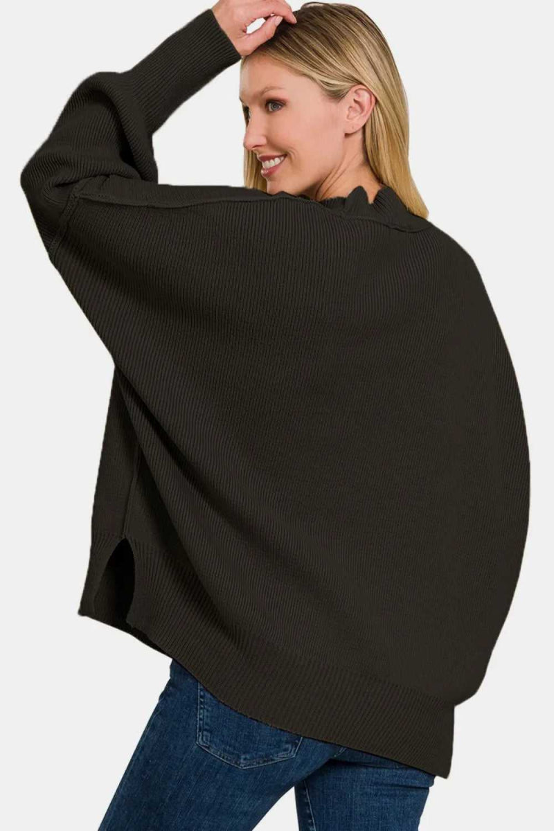 Zenana Side Slit Oversize Sweater - Hopeford Streams