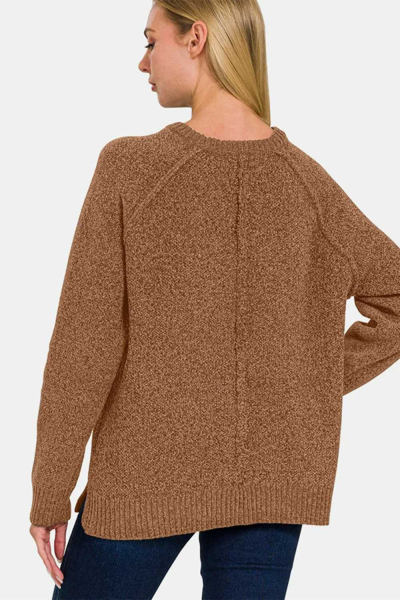 Zenana Side Slit Raglan Sleeve Sweater - Hopeford Streams