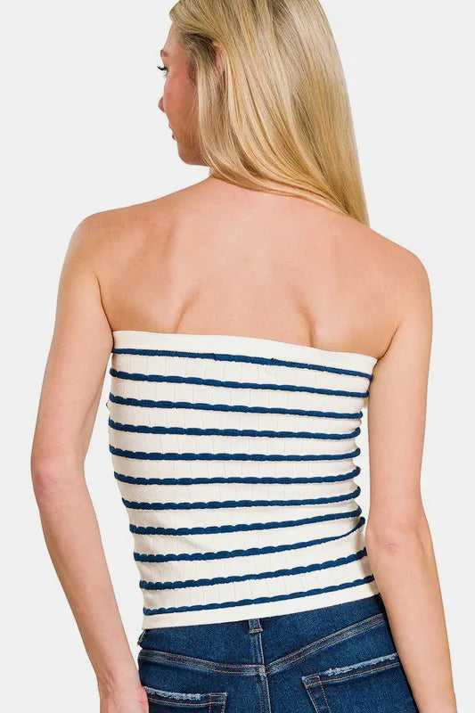 Zenana Twisted Sweetheart Neck Striped Tube Top - Hopeford Streams