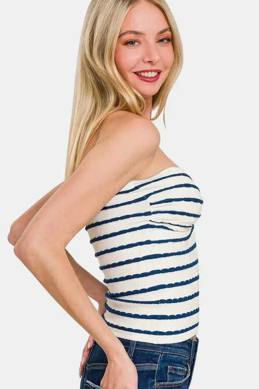 Zenana Twisted Sweetheart Neck Striped Tube Top - Hopeford Streams