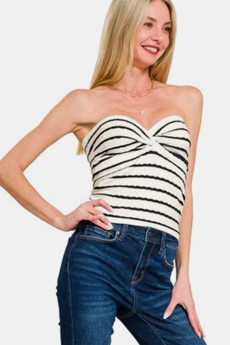 Zenana Twisted Sweetheart Neck Striped Tube Top - Hopeford Streams