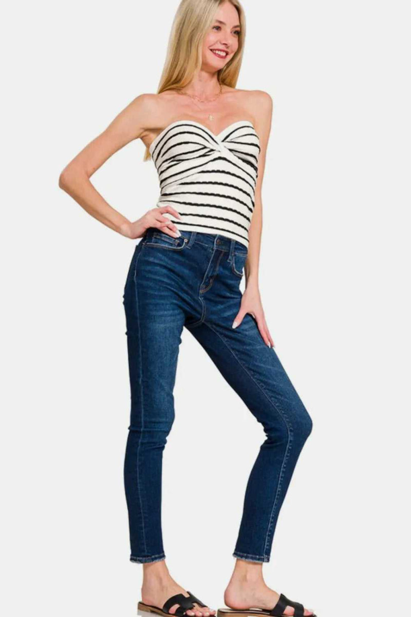 Zenana Twisted Sweetheart Neck Striped Tube Top - Hopeford Streams