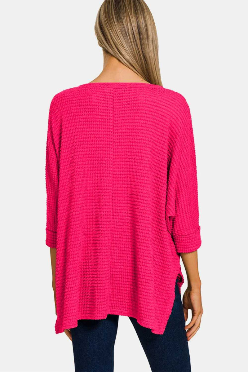 Zenana V - Neck High - Low Jacquard Knit Top - Hopeford Streams