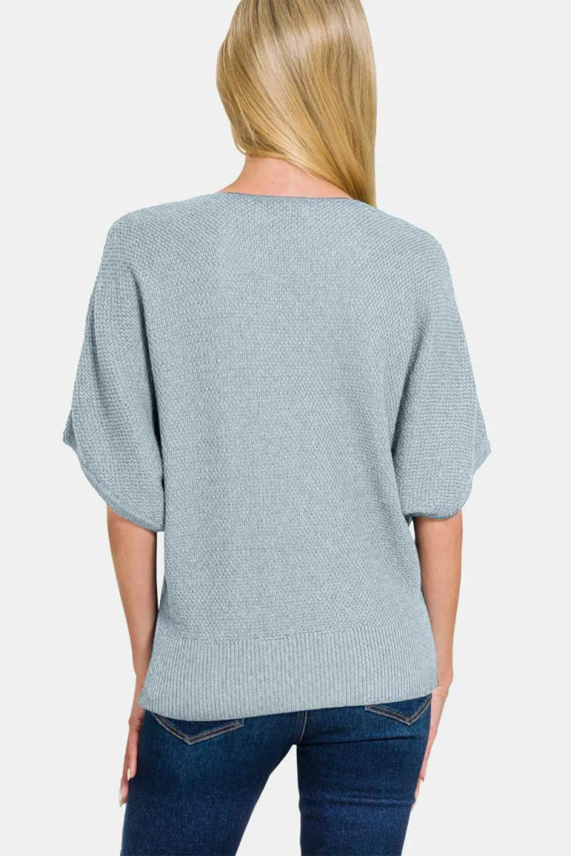 Zenana V - Neck Short Sleeve Dolman Sweater - Hopeford Streams