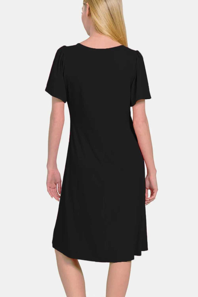 Zenana V - Neck Short Sleeve Dress - Hopeford Streams