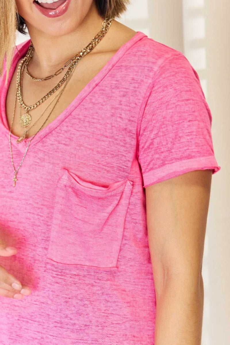 Zenana V - Neck Short Sleeve Slit T-Shirt - Hopeford Streams