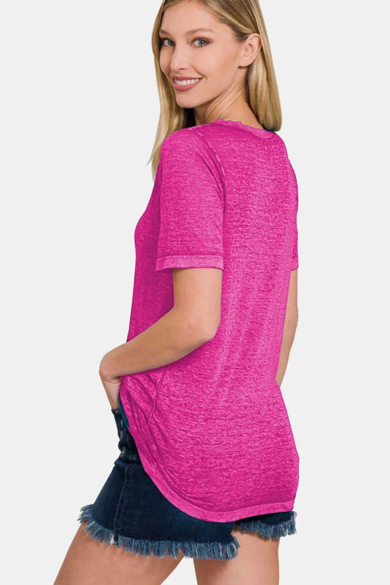 Zenana V - Neck Short Sleeve T-Shirt - Hopeford Streams