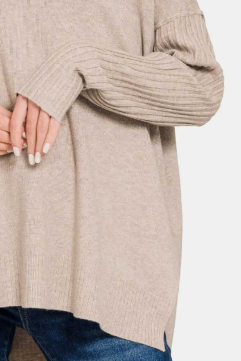 Zenana V - Neck Side Slit High - Low Sweater - Hopeford Streams