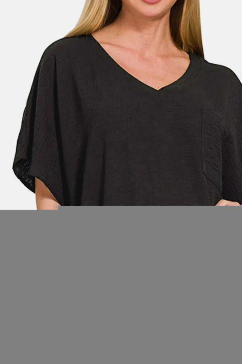 Zenana V - Neck Tee Dress with Pockets - Hopeford Streams