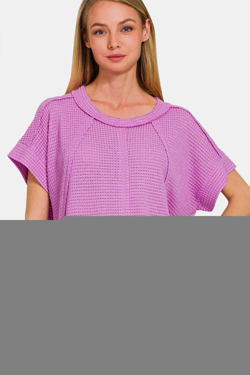 Zenana Waffle Exposed - Seam Short Sleeve T-Shirt - Hopeford Streams