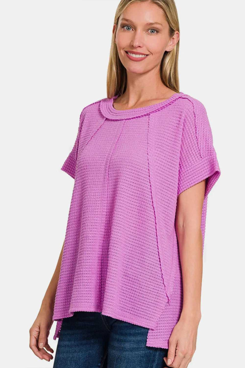 Zenana Waffle Exposed - Seam Short Sleeve T-Shirt - Hopeford Streams