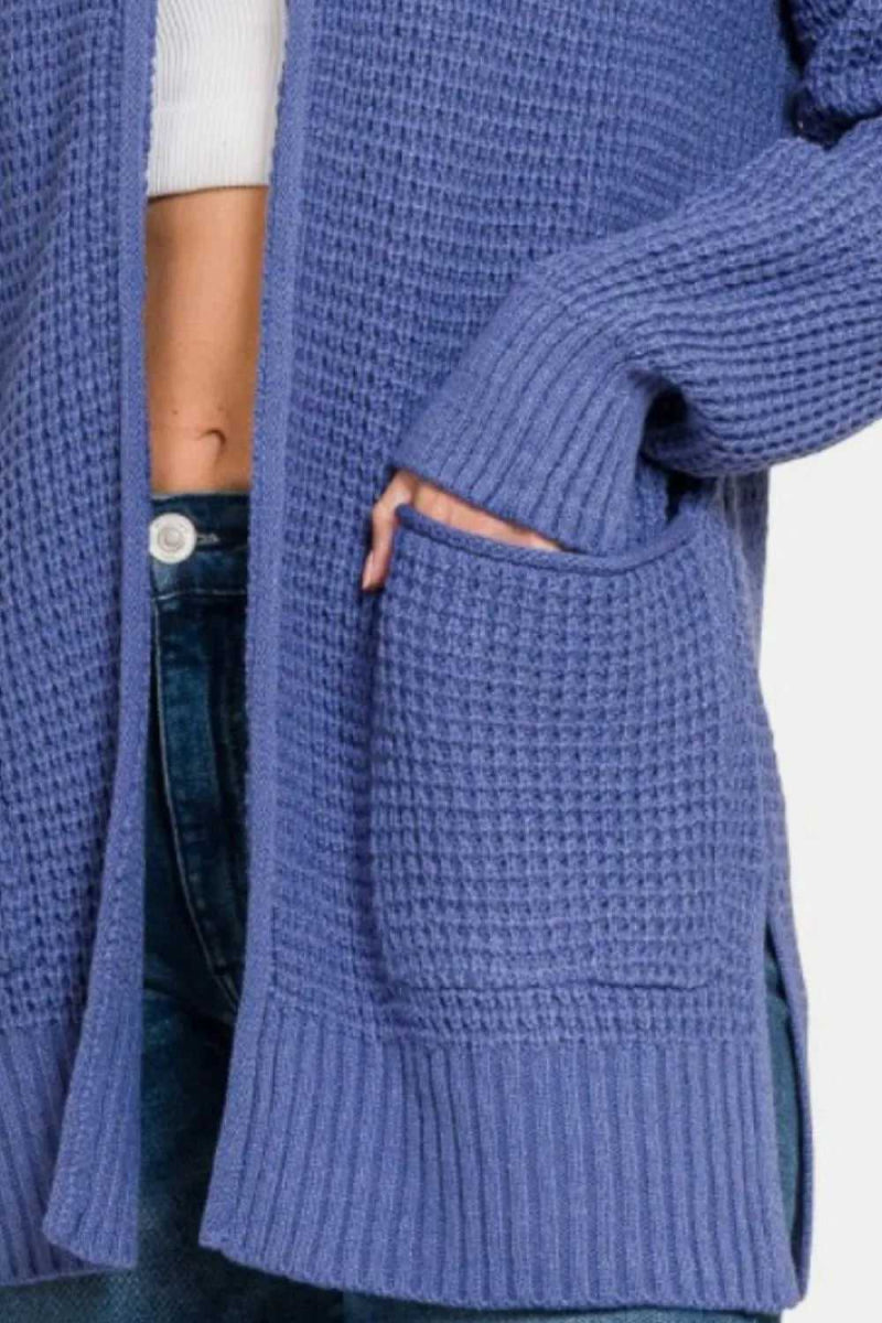 Zenana Waffle Open Front Sweater Cardigan - Hopeford Streams