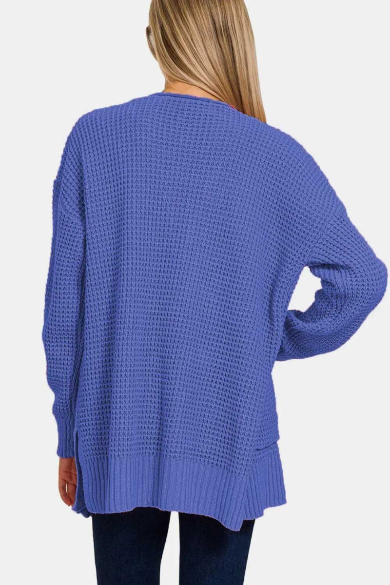 Zenana Waffle Open Front Sweater Cardigan - Hopeford Streams