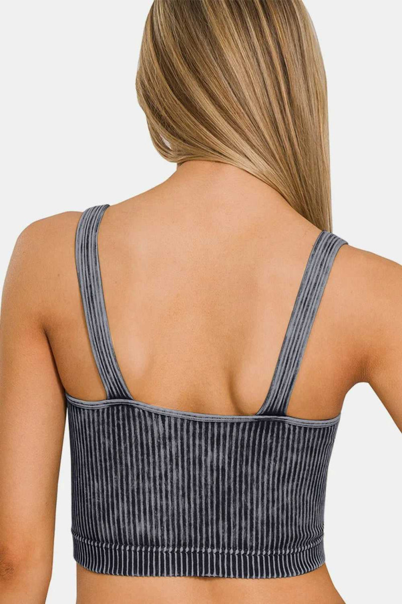 Zenana Washed Ribbed Cropped V - Neck Tank - Hopeford Streams
