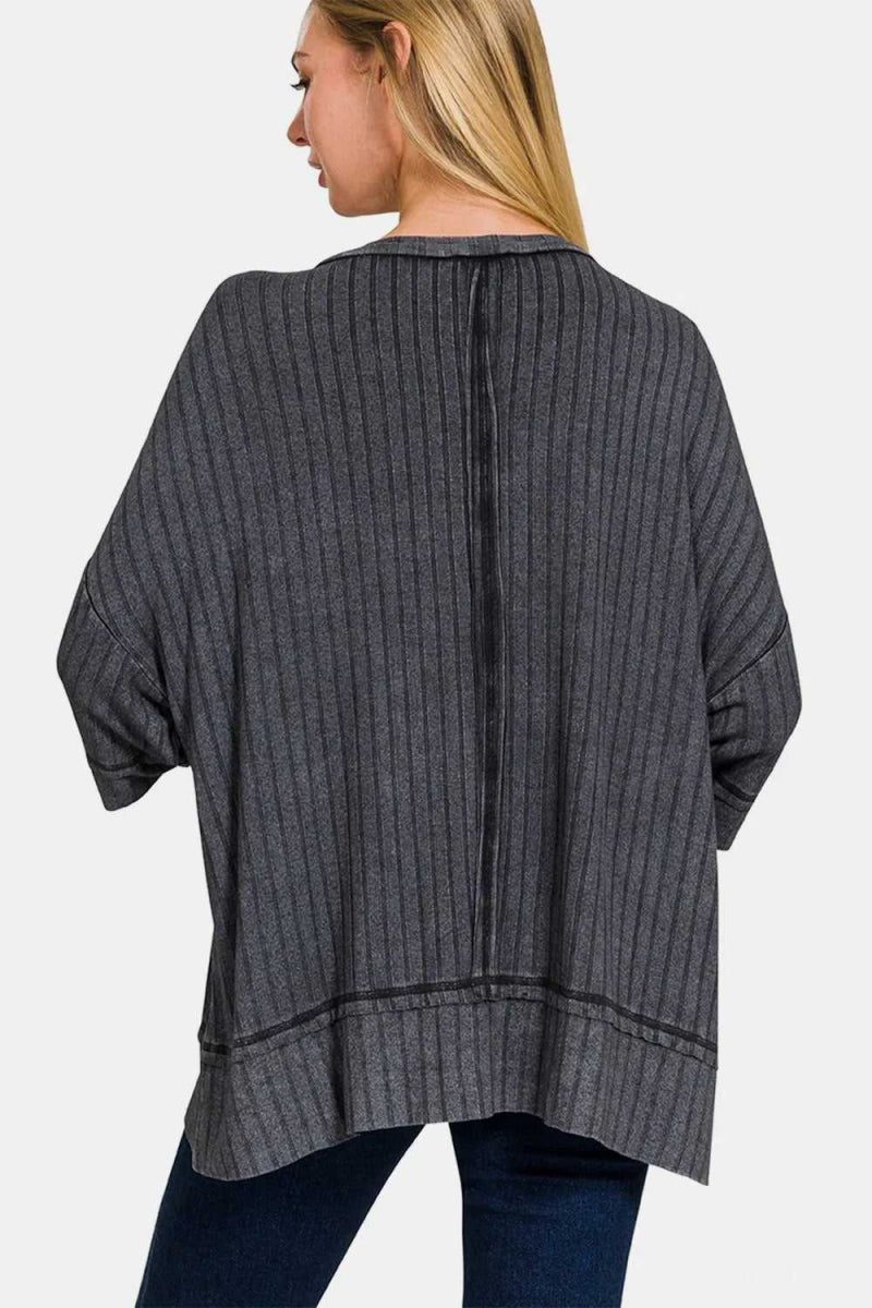 Zenana Washed Ribbed Drop Shoulder Half Sleeve Top - Hopeford Streams