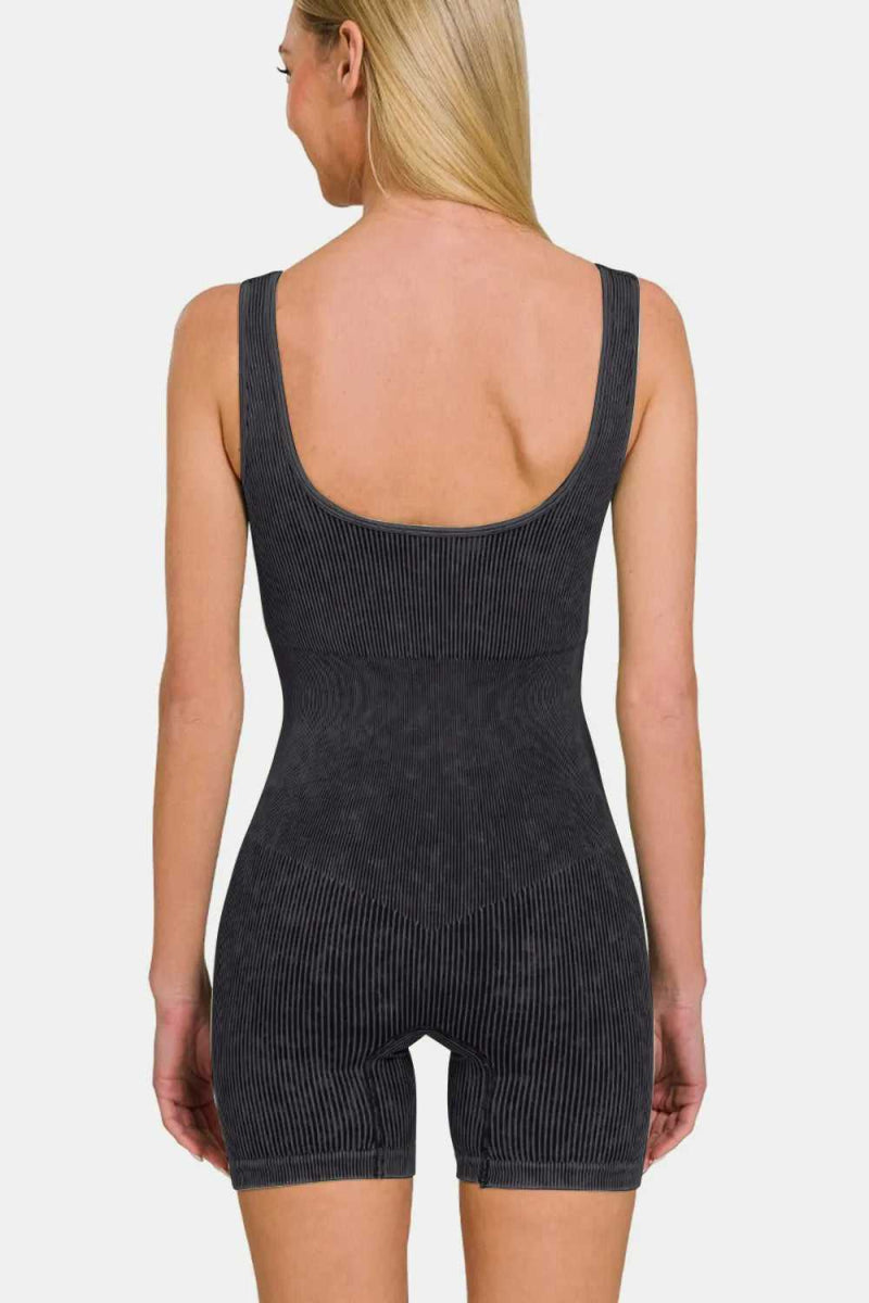 Zenana Washed Ribbed Romper with Pad - Hopeford Streams