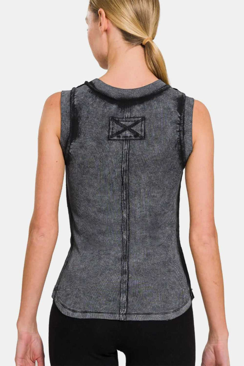Zenana Washed Ribbed Round Neck Slim Tank - Hopeford Streams